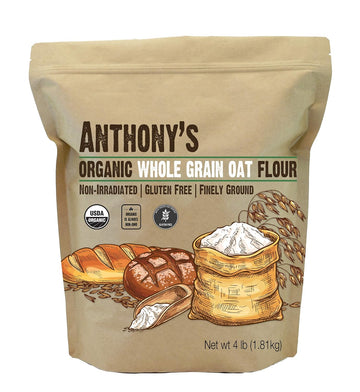 Anthony'S Organic Whole Grain Oat Flour, 4 Lb, Gluten Free, Non Gmo, Non Irradiated, Finely Ground, Vegan