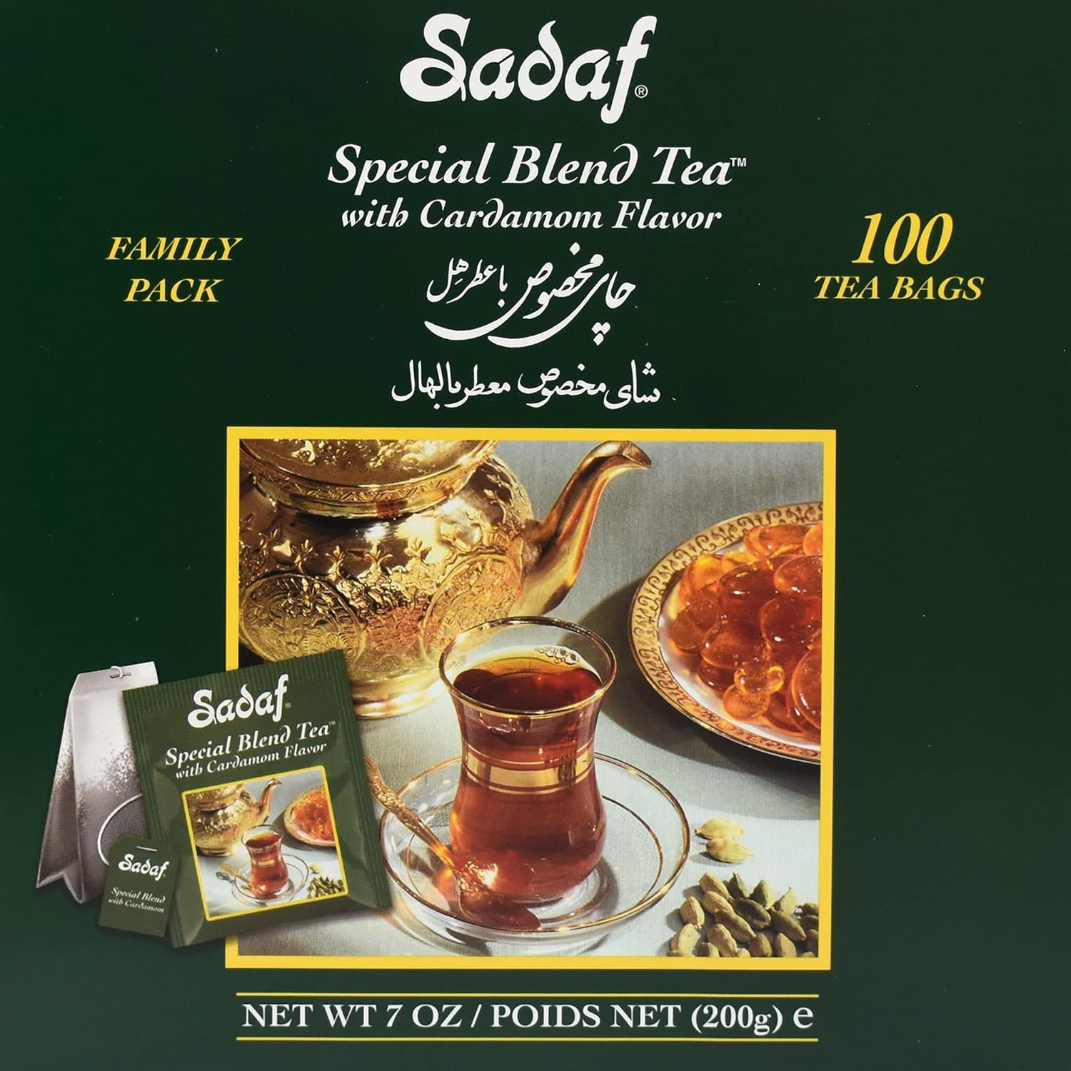 Sadaf Cardamom Tea Bags | Special Blend Cardamom Ceylon Black Tea | Quicktea Product Harvested In Sri Lanka | 100 Bags (Pack Of 1)