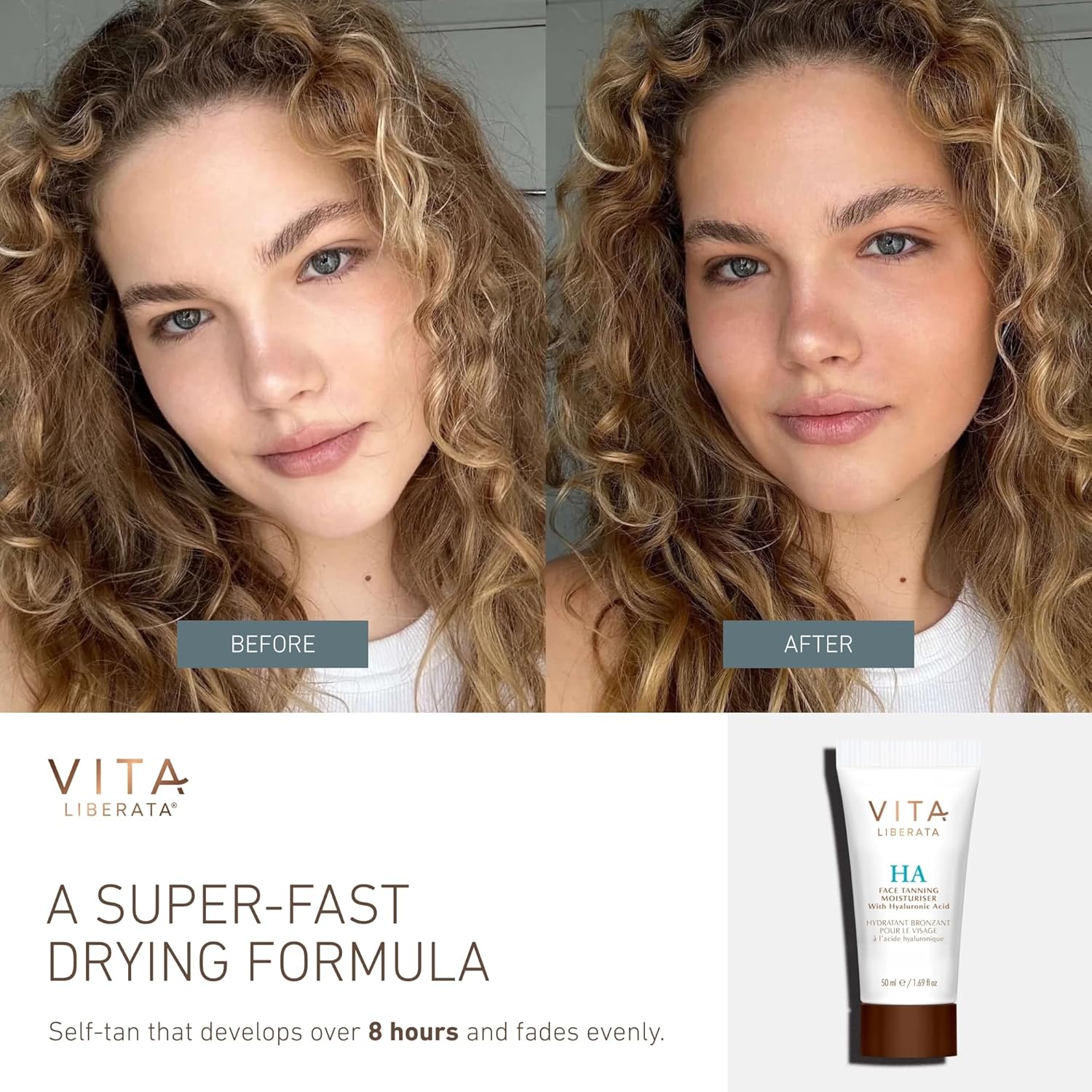 VITA LIBERATA HA Face Tan 50ml & Brush Bundle, Tanning Moisturiser with Hyaluronic Acid, Hydrating Skincare, Sun-Kissed Radiant Glow, Includes Application Blending Brush, Streak Free Result : Amazon.co.uk: Beauty