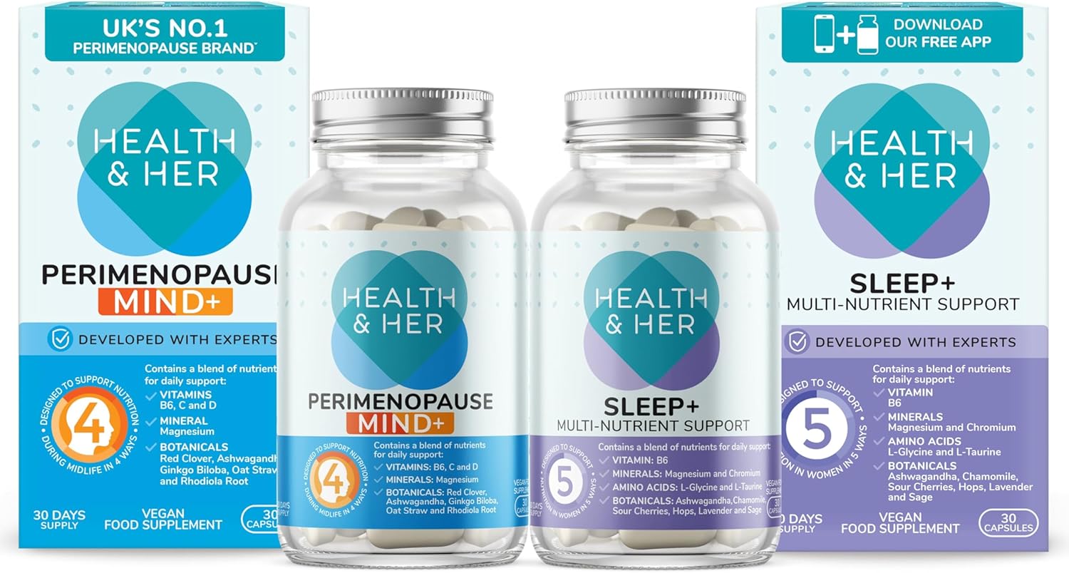 Health & Her Perimenopause Mind+ Supplements For Women - Day & Night Bundle - Wellbeing For Menopause - 1 Month Supply Vegan & Gluten Free