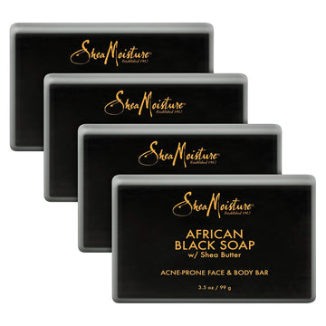 Sheamoisture Face And Body Bar For Oily, Blemish-Prone Skin African Black Soap Paraben Free 3.5 Oz 4 Count, Facial Cleanser