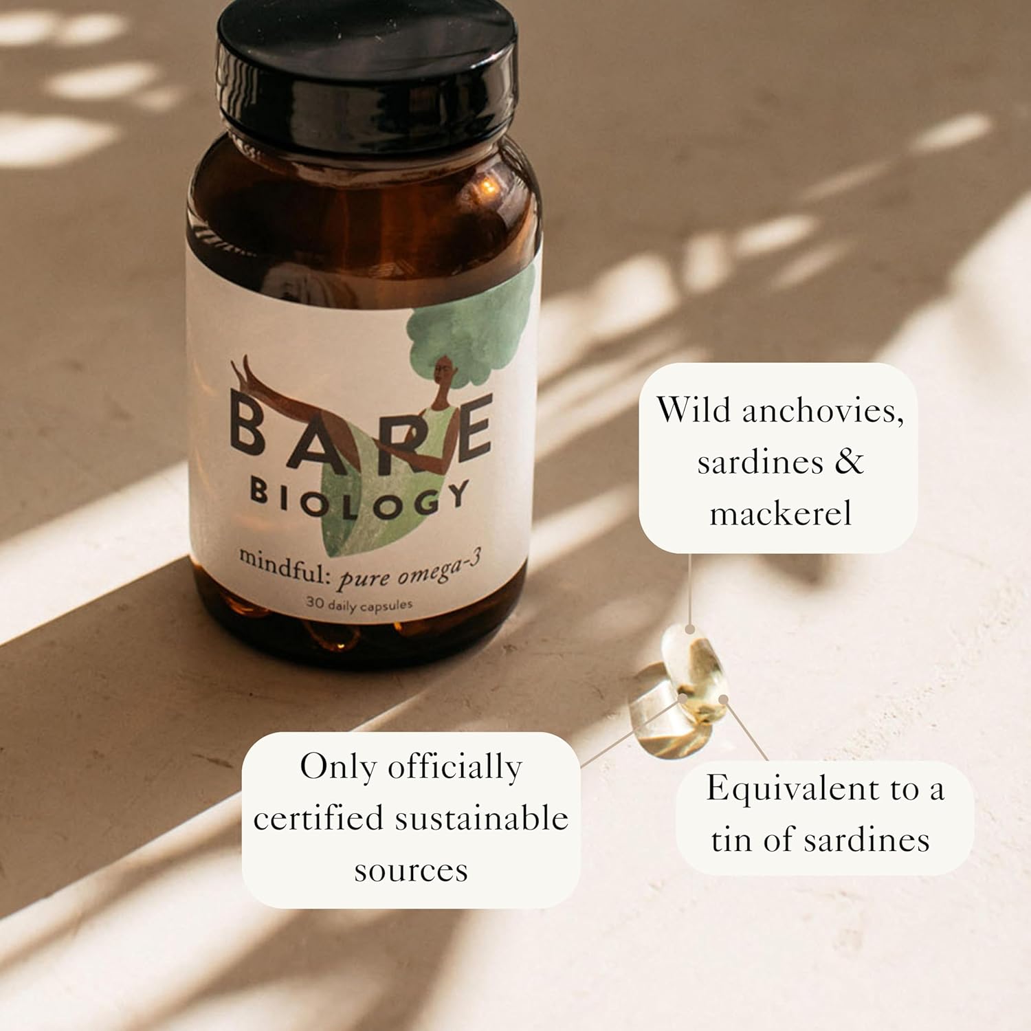 Bare Biology Mindful Omega 3 Fish Oil Capsules - Support for Brain Fun