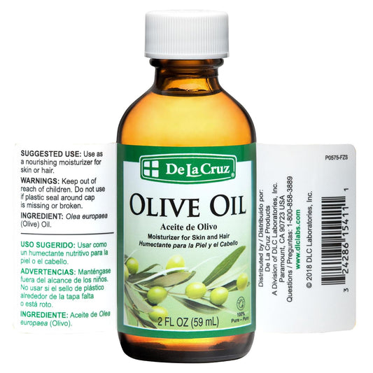 De La Cruz Pure Olive Oil - Natural Expeller Pressed Olive Oil For Hair And Skin - Lightweight Body Oil For Dry Skin 2 Fl Oz (1 Bottle)
