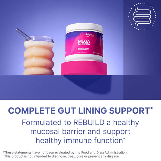 Microbiome Labs Megamucosa - Gi Lining Powder Supplement - Gut Lining & Immune Support With Immunoglobulins & Amino Acids - Berry Acai Flavor Powder For Adults, Children & Teens (5.5 Oz)