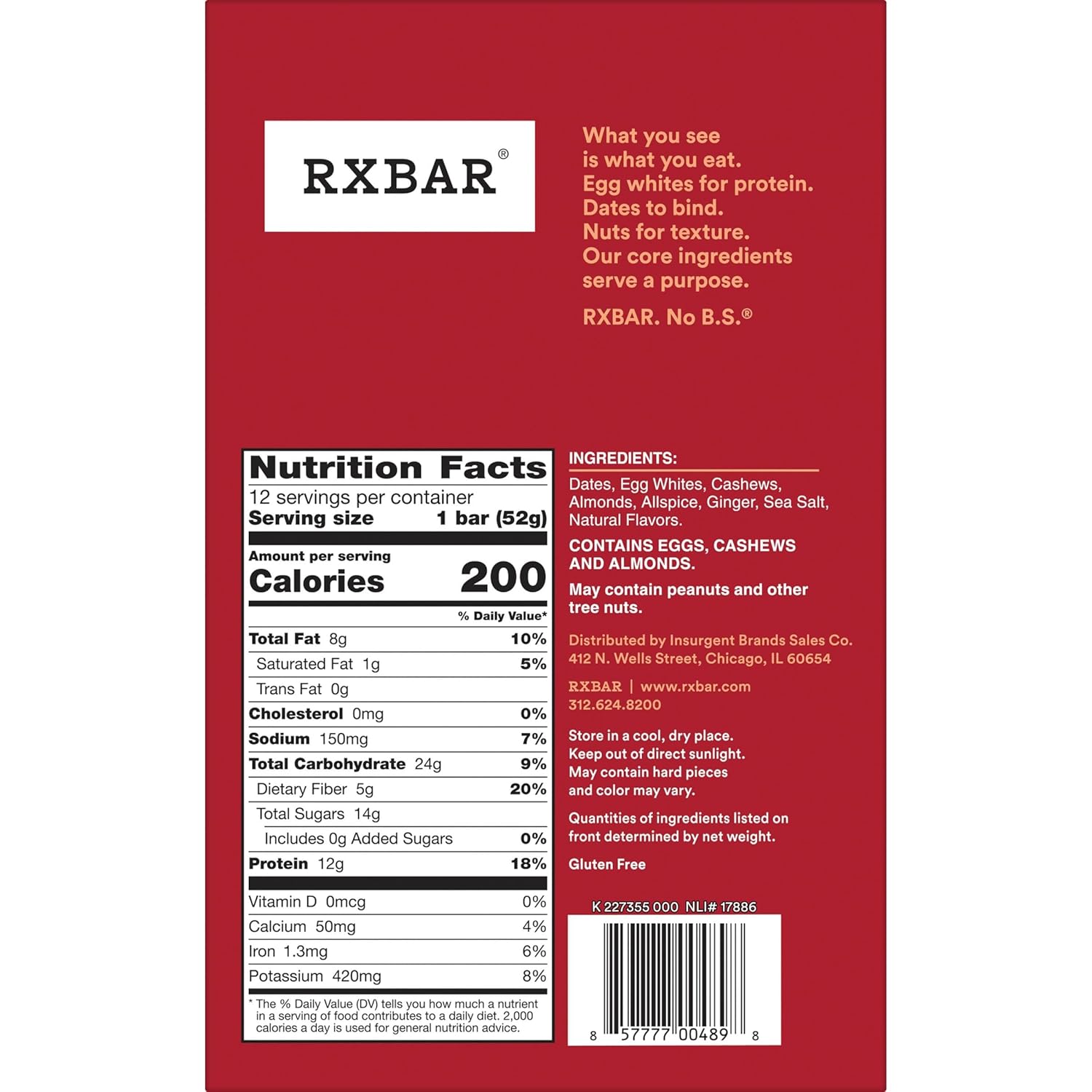 RXBAR Protein Bars, Protein Snack, Snack Bars, Gingerbread, 22oz Box (12 Bars) : Grocery & Gourmet Food