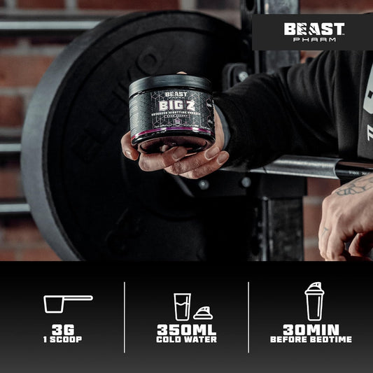 Beast | Big Z Supplement Powder With Advanced Levagen+, Affon, Zinc, Magnesium For Sleep And Joint Health | Night Drink | Sour Cherry | 30 Servings