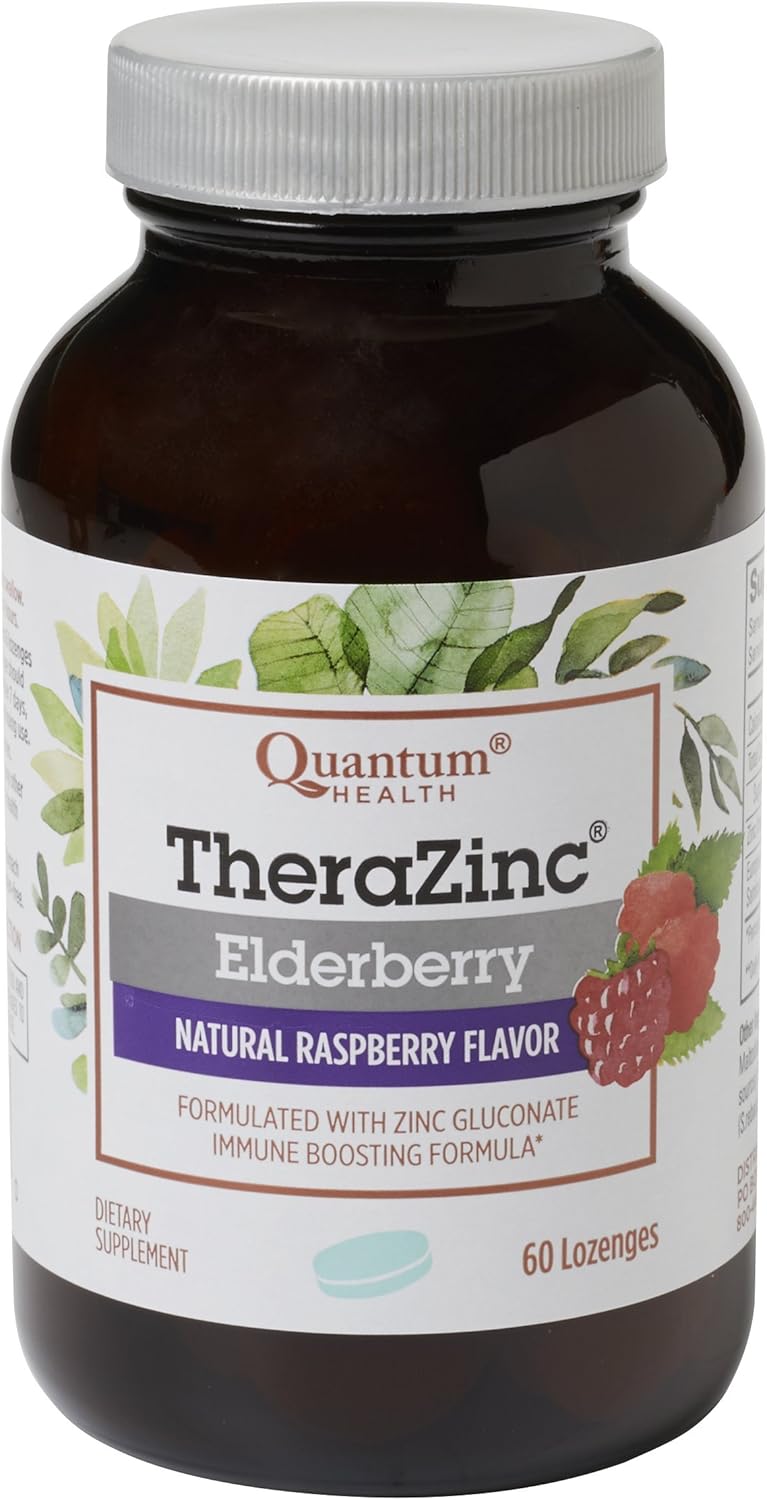 Quantum Health Therazinc Elderberry Lozenges, Made With Zinc Gluconate For Immune Support, 60 Count