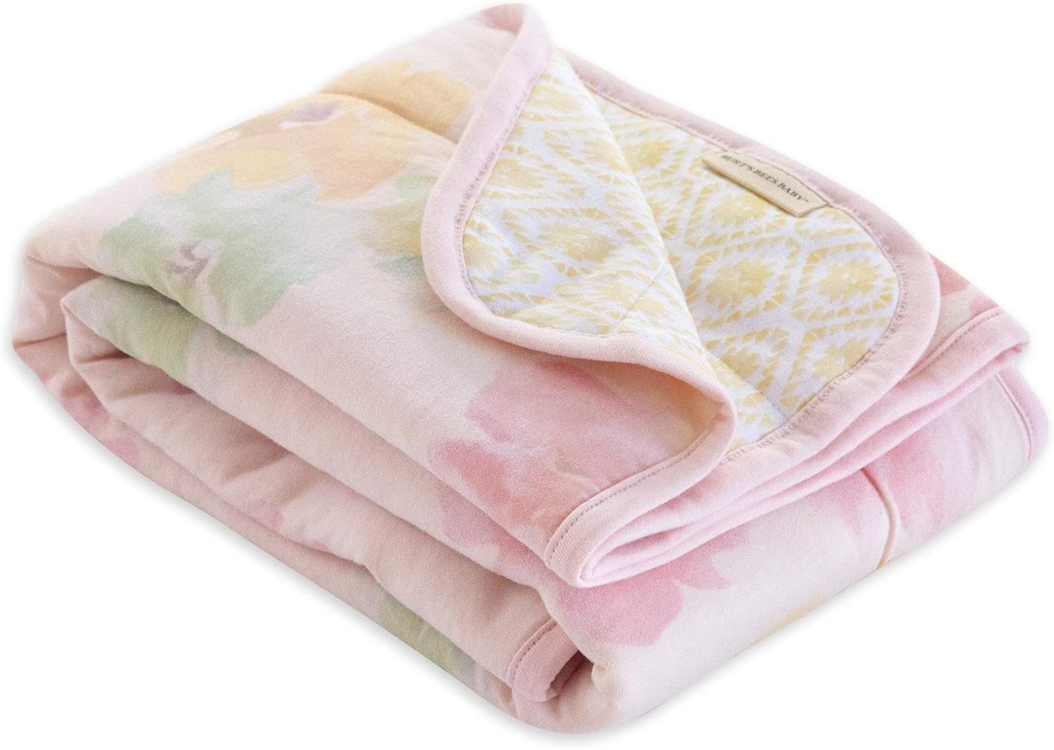 Burts Bees Baby Infant Reversible Blankets 100% Organic Cotton Gots Certified - Morning Glory Prints With Quilting Pattern Soft Nursery Blanket With 100% Polyester Fill For Size 30 X 40 Inch