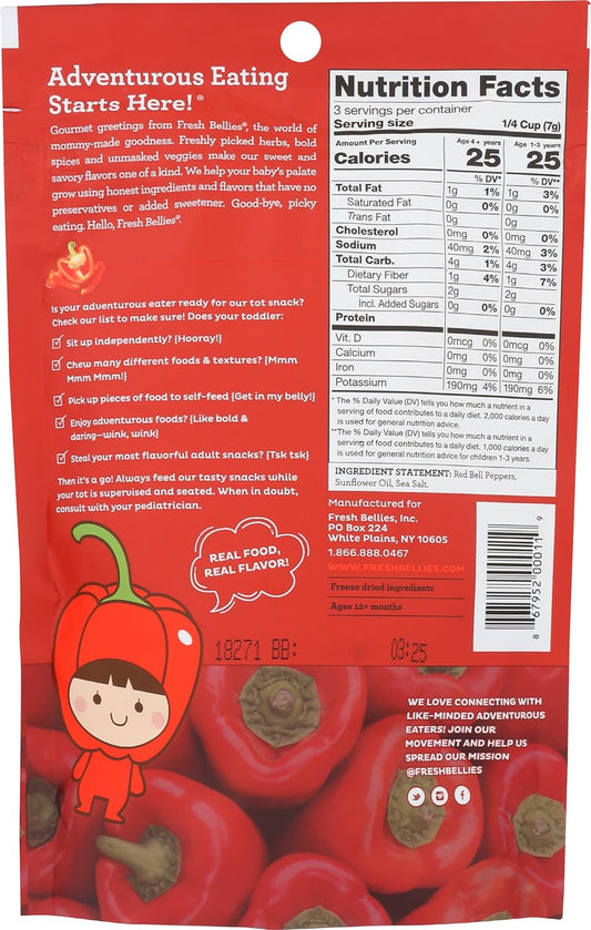 Fresh Bellies Vegan Healthy Snacks for Kids and Toddlers, Kid Snacks with No Added Sugar, Gluten Free Snacks, Freeze Dried Baby Snacks 12m+, Paleo Friendly, Non GMO, Kosher, Pepperlicious, 1 pack