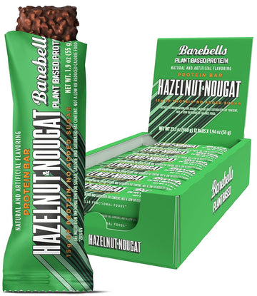 Barebells Vegan Protein Bars Hazelnut & Nougat - 12 Count, 1.9oz Bars - Features Plant Based Protein Bar with 15g of High Protein - Chocolate Protein Snacks with Only 1g of Total Sugars - Ideal for