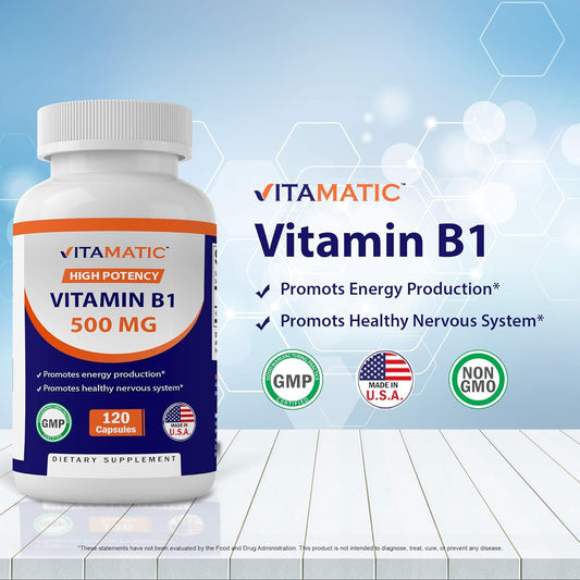 Vitamatic 2 Pack Vitamin B1 (Thiamine) 500mg, 120 Capsules