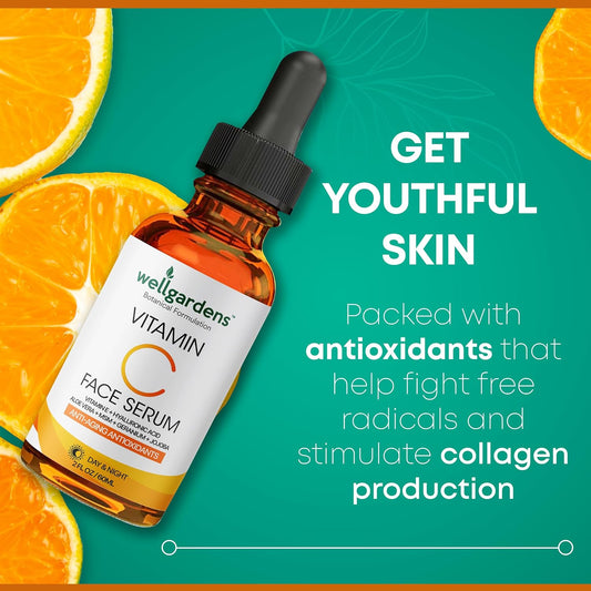 100% Pure Vitamin C Serum For Face - Anti Aging Face Serum - Vitamin C Face Serum, Vitamin E, Hyaluronic Acid, Botanical Blend - Face Serum For Eye Area, Dark Spots, Fine Lines, Wrinkles - 2 Fl Oz