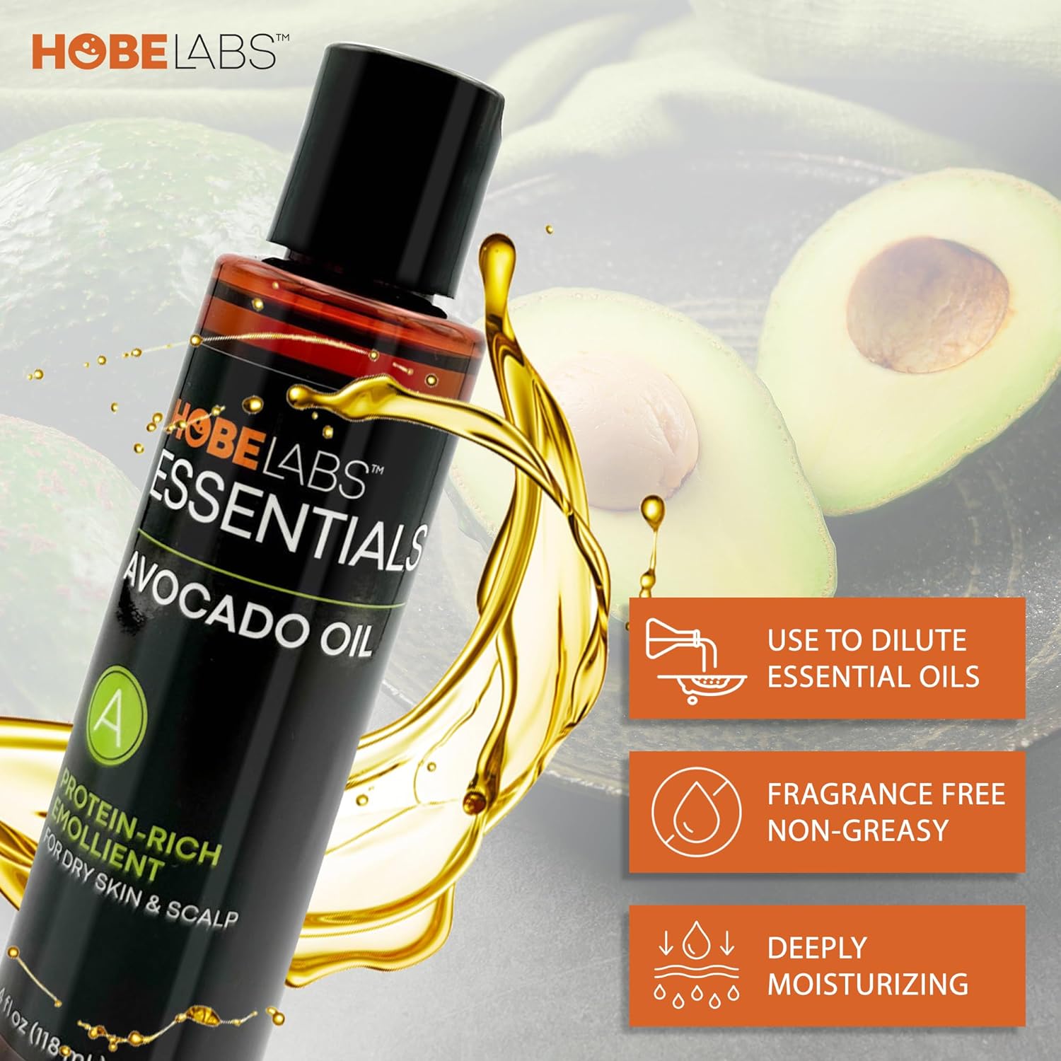 Hobe Labs Avocado Oil, 4 oz - Nourishes and Moisturizes Skin, Anti-Oxi