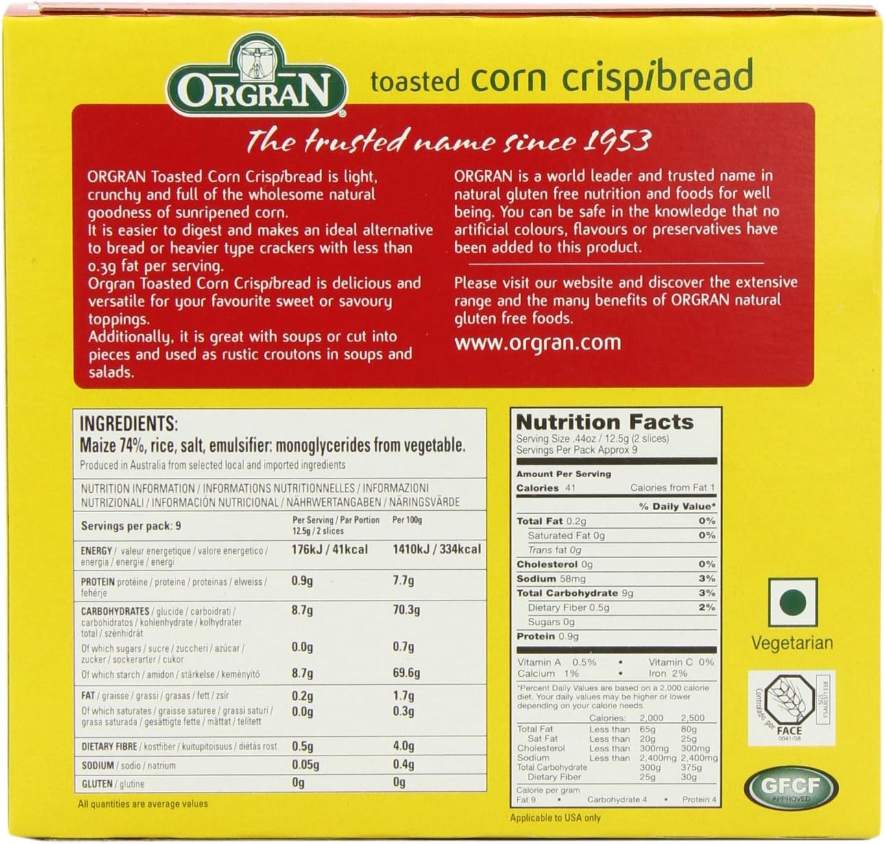 Orgran Free From Corn Crispbread 125 G (Pack Of 6)