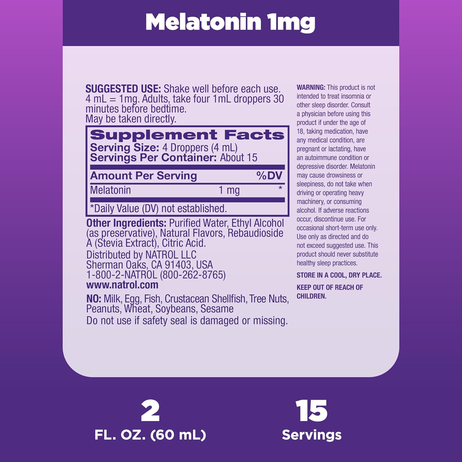 Natrol Sleep Liquid Melatonin 1mg, Liquid Sleep Aid for Adults, Berry-Flavored Nighttime Sleep Aid, 2 Fl Oz, 15 Servings : Health & Household