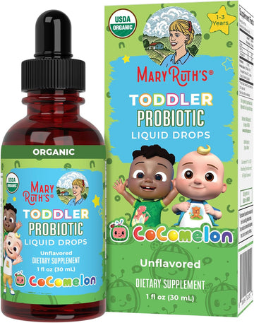 Maryruth Organics Cocomelon Toddler Probiotic Liquid Drops | Kids Probiotics For Ages 1-3 | 5 Probiotic Strains | 150 Billion Cfu Per Serving | Usda Organic | Sugar Free | Gluten Free | 1 Fl Oz