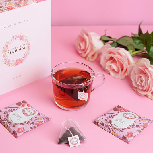Little Red Tea House English Breakfast Tea For Health & Wellness | Black Tea Bags | Pyramid Tea Infusers Presentation Box Tea Gift Set | For Tea Lovers Tea Party Favors – 30 Sachets
