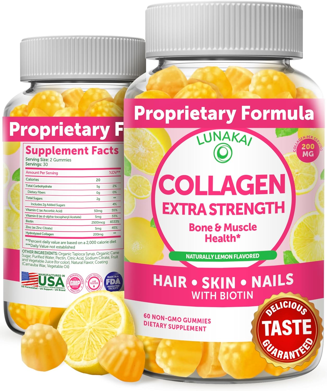 Collagen Gummies - Tastiest Proprietary Formula - 200mg Hydrolyzed Collagen Gummies for Women and Men with Biotin, Zinc, Vitamin C and E - Non-GMO Anti Aging Collagen Supplements for Women - 60 Count