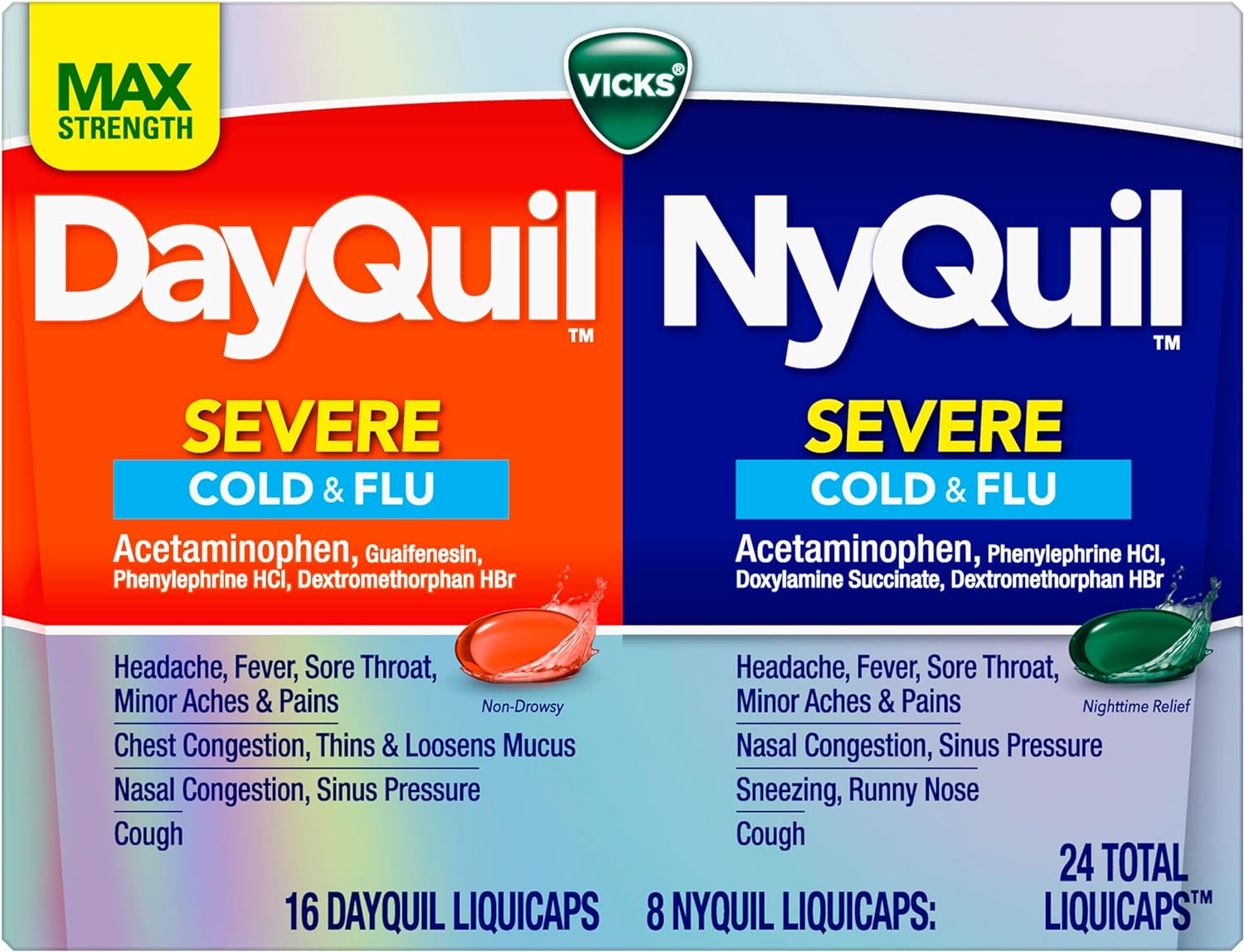 Vicks Dayquil & Nyquil Severe Cold, Flu & Congestion Medicine, 24 Count