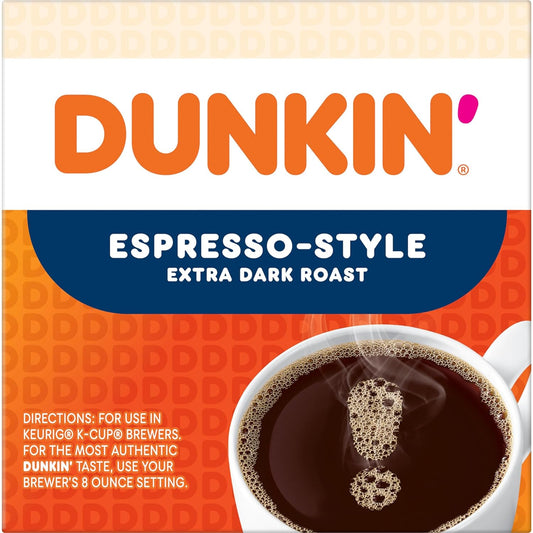 Dunkin' Espresso Style Extra Dark Roast Coffee, 60 Keurig K-Cup Pods