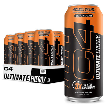 C4 Ultimate | Pre Workout Sugar Free Energy Drink | Tri-Stim Experience With 300Mg Caffeine + Teacrine + Dynamine | Orange Cream| 16Oz (Pack Of 12)