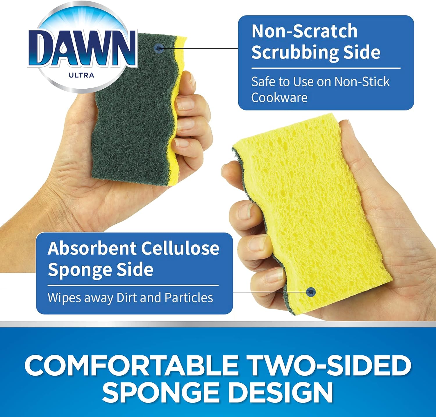 Dawn - 438059 Heavy-Duty Sponges, 3 Pack, Green And Yellow