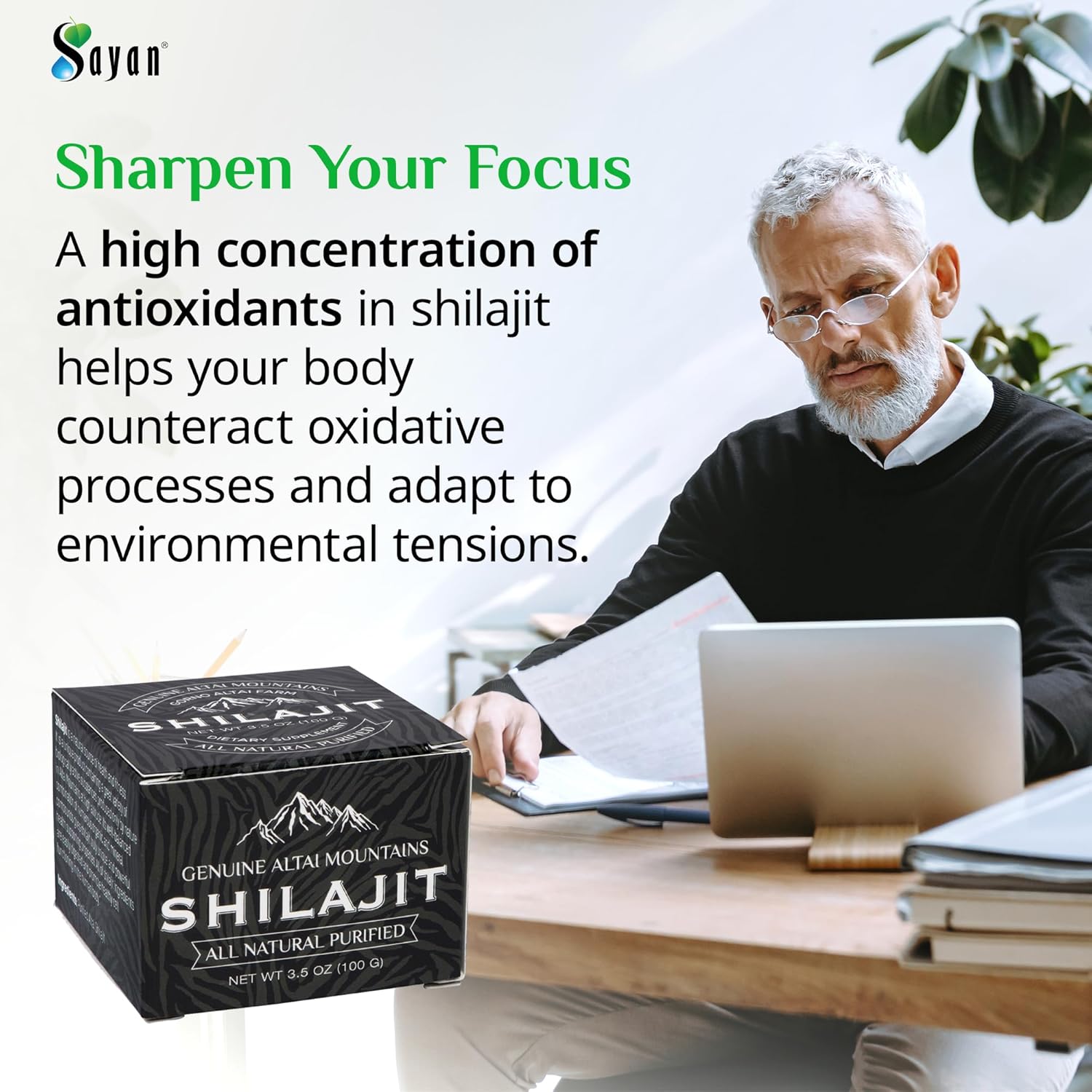 Sayan Pure Shilajit Resin 3.5Oz/100G, 660 Servings - Potent Organic Fulvic Acid Supplement - Supports Immune System, Memory, Focus, And Provides Natural Energy, Detox - Vegan, Non-Gmo