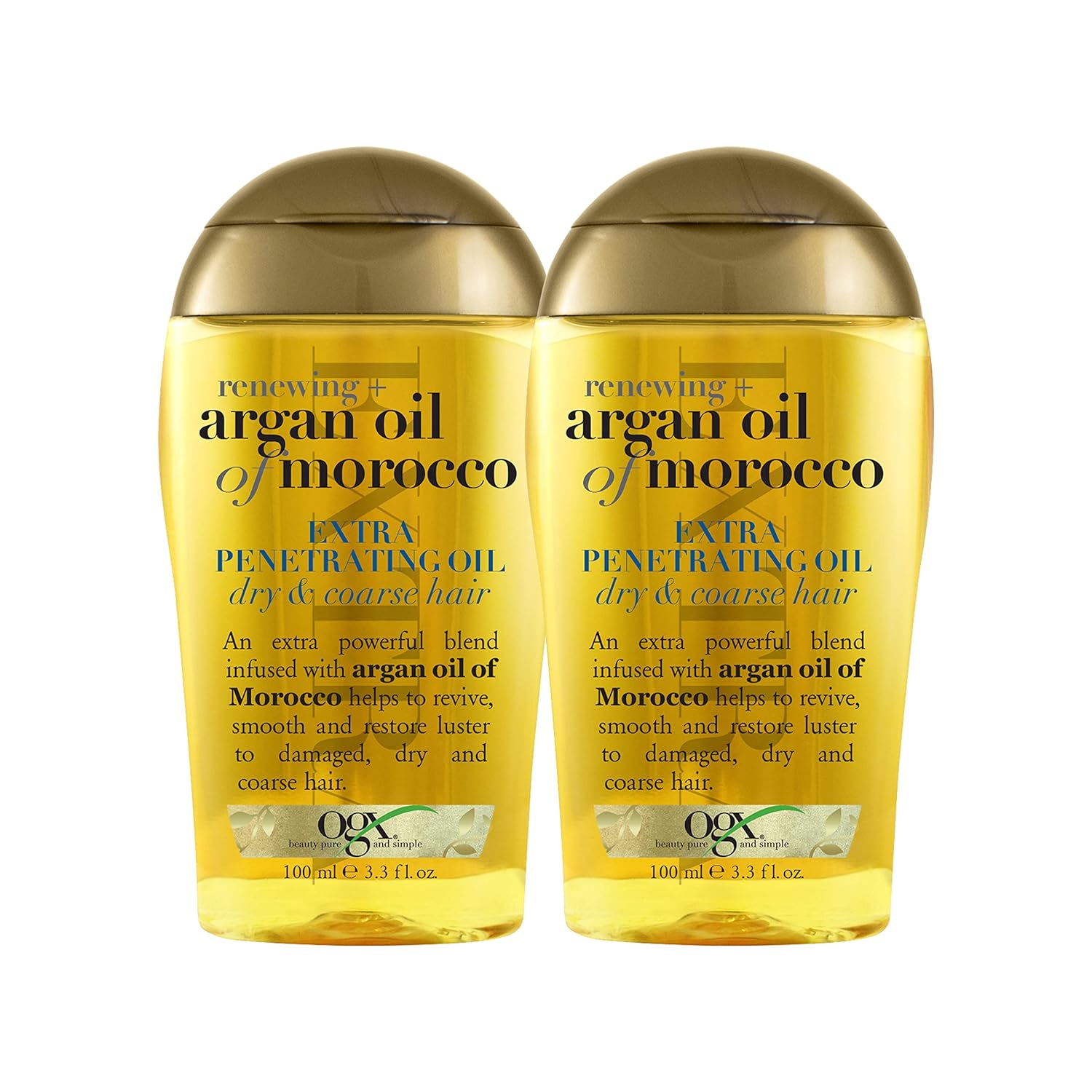 Ogx Set Of 2 Extra Strength Renewing + Argan Oil Of Morocco Penetrating Hair Oil Treatment, Deep Moisturizing Serum For Dry, Damaged & Coarse Hair, Paraben-Free, Sulfated-Surfactants Free, 3.3 Fl Oz