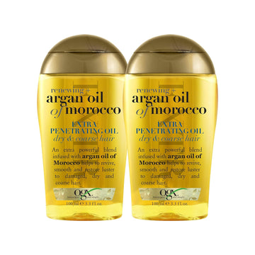 Ogx Set Of 2 Extra Strength Renewing + Argan Oil Of Morocco Penetrating Hair Oil Treatment, Deep Moisturizing Serum For Dry, Damaged & Coarse Hair, Paraben-Free, Sulfated-Surfactants Free, 3.3 Fl Oz