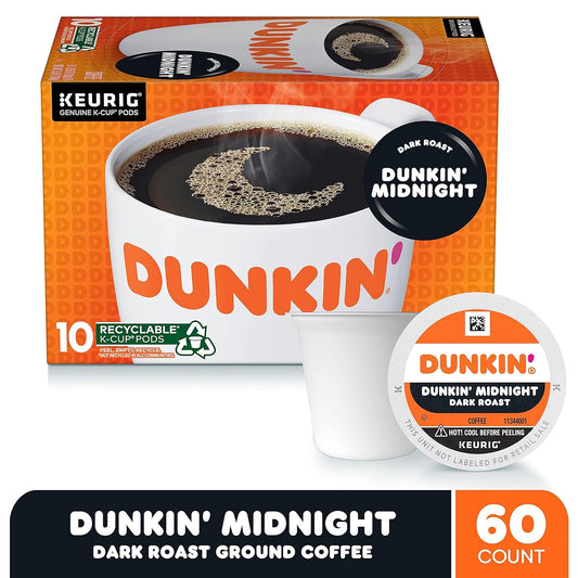 Dunkin' Midnight Dark Roast Coffee, 60 Keurig K-Cup Pods