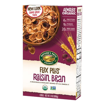 Nature's Path Organic Flax Plus Raisin Bran Cereal, 14 Ounce (Pack of 12), Non-GMO, 20g Whole Grains, with Omega-3 Rich Flax Seeds