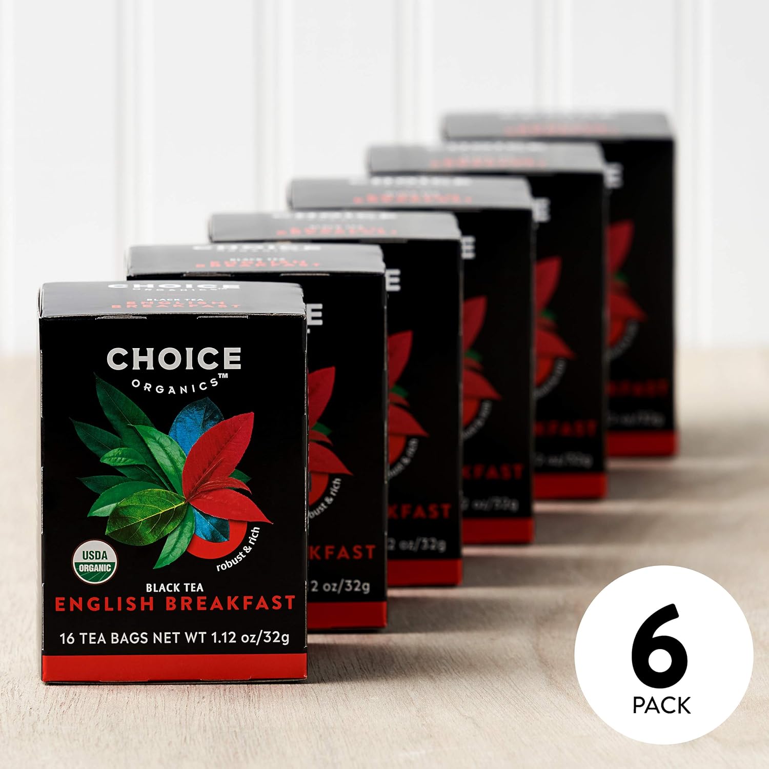 Choice Organics - Organic English Breakfast Tea (6 Pack) - Fair Trade - Compostable - Contains Caffeine - 96 Organic Black Tea Bags