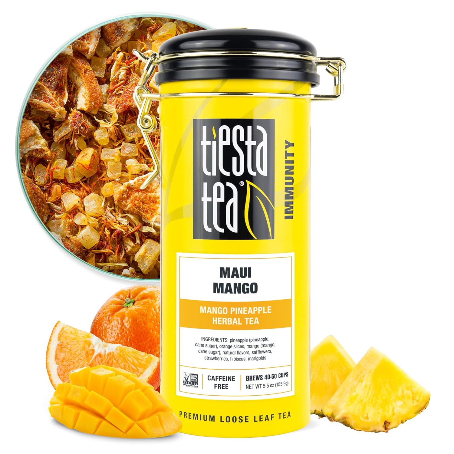 Tiesta Tea - Maui Mango | Mango Pineapple Herbal Tea | Premium Loose Leaf Tea Blend | Non-Caffeinated Fruit Tea | Make Hot Or Iced Tea & Brews Up To 50 Cups - 5.5 Ounce Refillable Tin