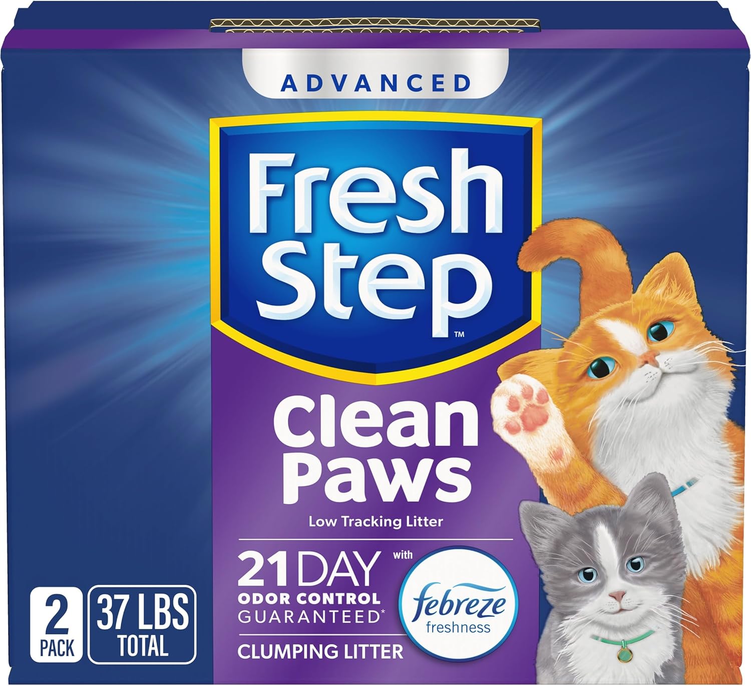 Fresh Step Clean Paws Cat Litter With Febreze Freshness, Advanced Multi Cat Low Tracking Clumping Litter, 37 Lbs. (2 X 18.5 Lb. Box)