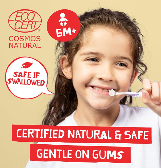 Jack N' Jill Natural Certified Toothpaste - Baby & Toddler Toothpaste, Fluoride-Free, 40% Xylitol, Organic & Sugar-Free, Safe For 6 Months And Up, Makes Tooth Brushing Fun, Mega Berry Strawberry 200G