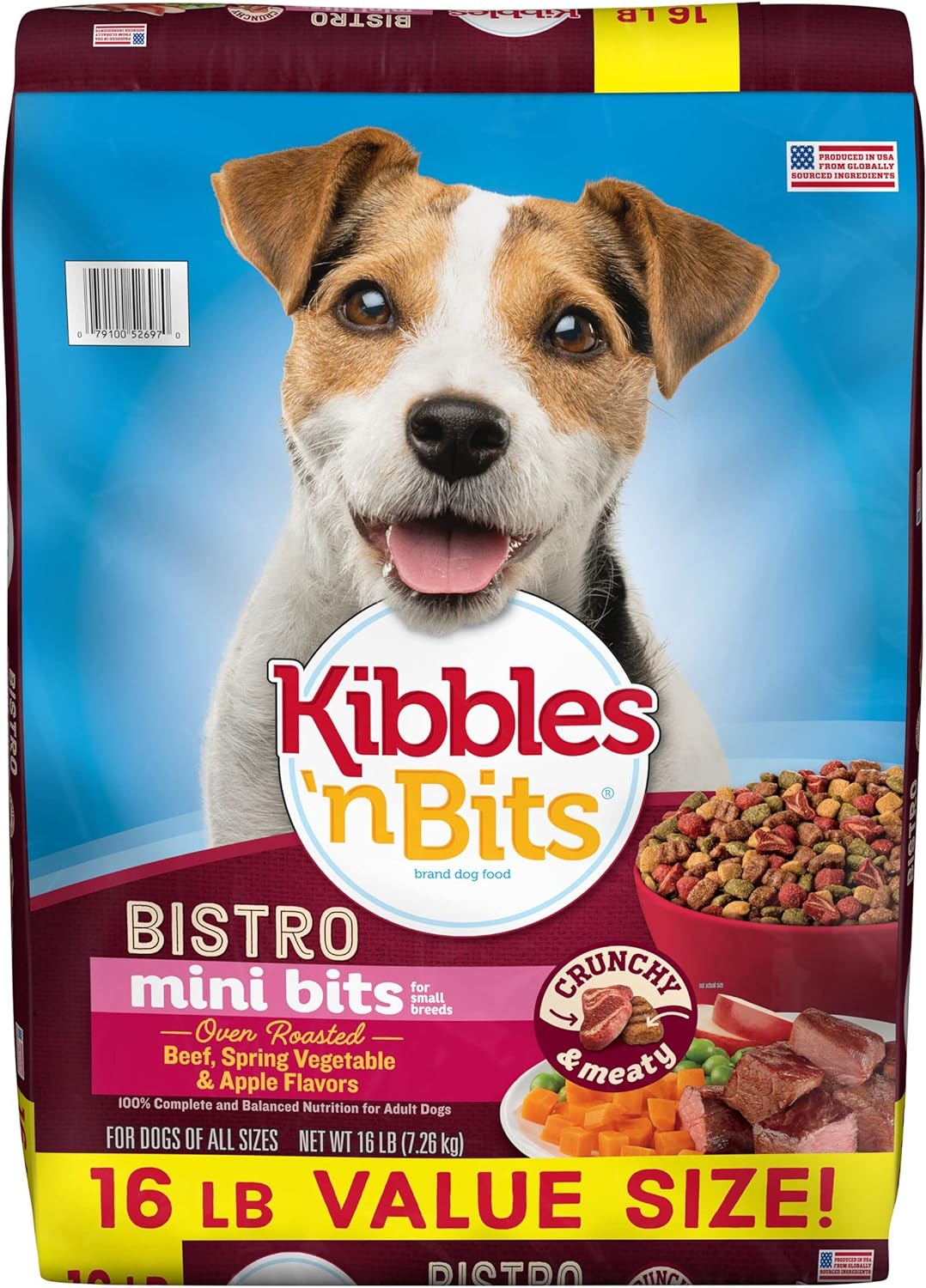 Kibbles 'n Bits Bistro Mini Bits Small Breed Oven Roasted Beef Flavor Dry Dog Food, 16 Pound Bag