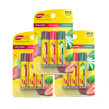 Carmex Daily Care Moisturizing Lip Balm Sticks, Spf 15, Multi-Flavor Lip Balm Pack, 9 Count (3 Packs Of 3)