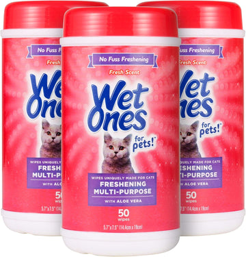 Wet Ones for Pets Freshening Multipurpose Wipes for Cats with Aloe Vera, 50 Count- 3 Pack | Easy to Use Cat Cleaning Wipes, Freshening Cat Grooming Wipes for Pet Grooming in Fresh Scent (FF12853PCS3)