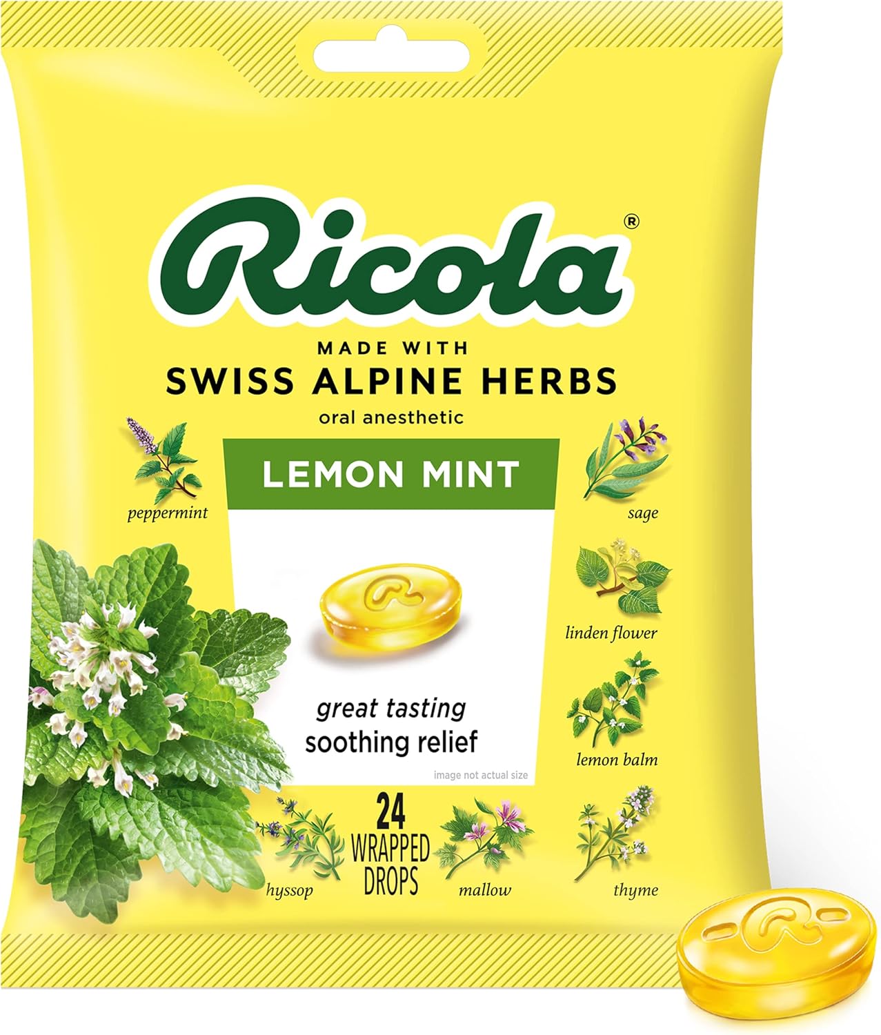 Ricola Herbal Lemon Mint Cough Suppressant Throat Drops - 24ct Bag