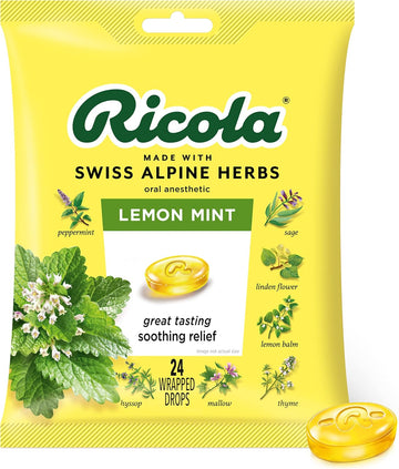 Ricola Herbal Lemon Mint Cough Suppressant Throat Drops - 24ct Bag