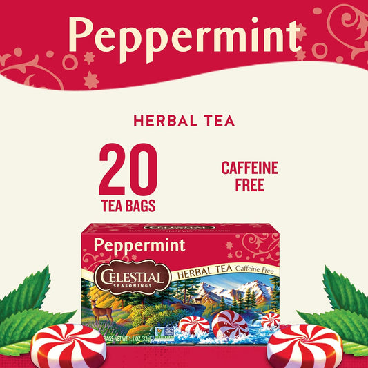 Celestial Seasonings Peppermint Herbal Tea, Caffeine Free, 20 Tea Bags Box, (Pack Of 6)
