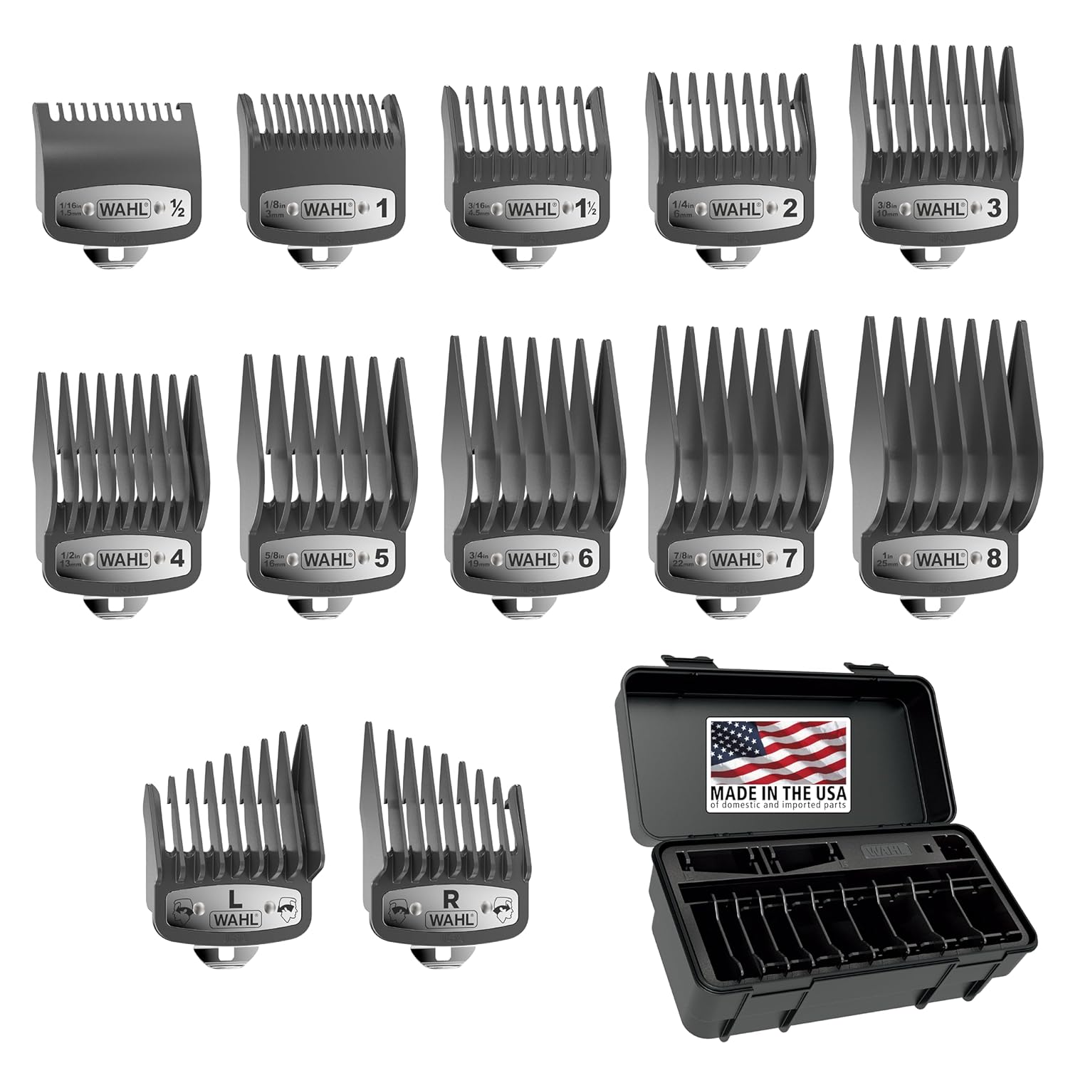 Wahl Clipper Genuine Secure-Snap® Attachment Guard Organization Kit With Hair Clipper Guards, 14 Piece Elite Storage Kit For Wahl Hair Clippers, Grey -3291-200