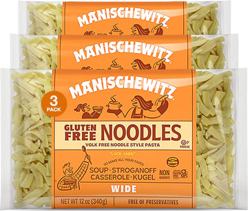 Manischewitz Gluten Free Wide Egg Noodles, (3 Pack, 12 oz each) Yolk Free, Kosher For Passover and All Year Round Use
