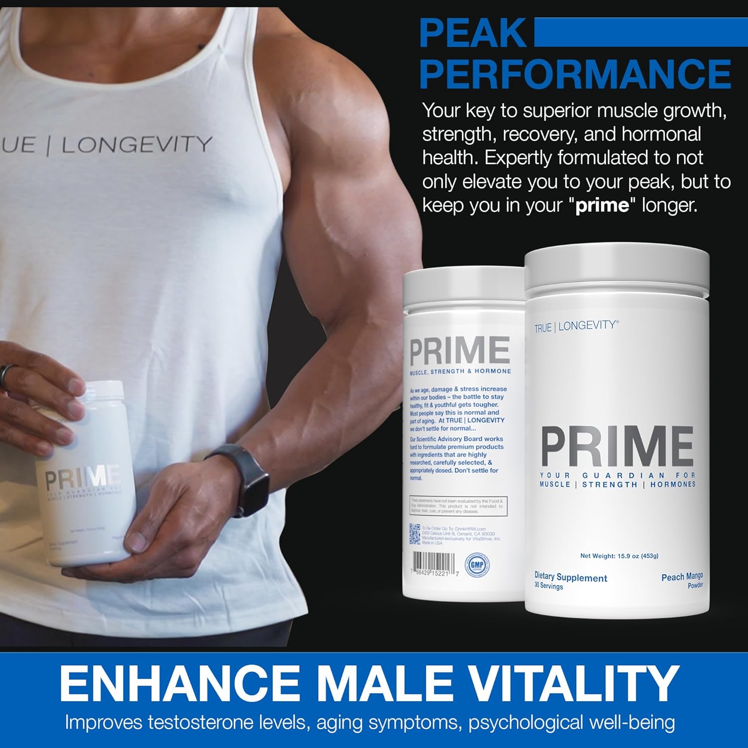 Drink Hrw Prime Men'S Health Supplement - Enhance Muscle, Strength, Vitality - Scientifically Validated, Premium Ingredients - Boost Energy, Endurance With Creatine+ Gaa - Peach Mango (30 Servings) : Health & Household