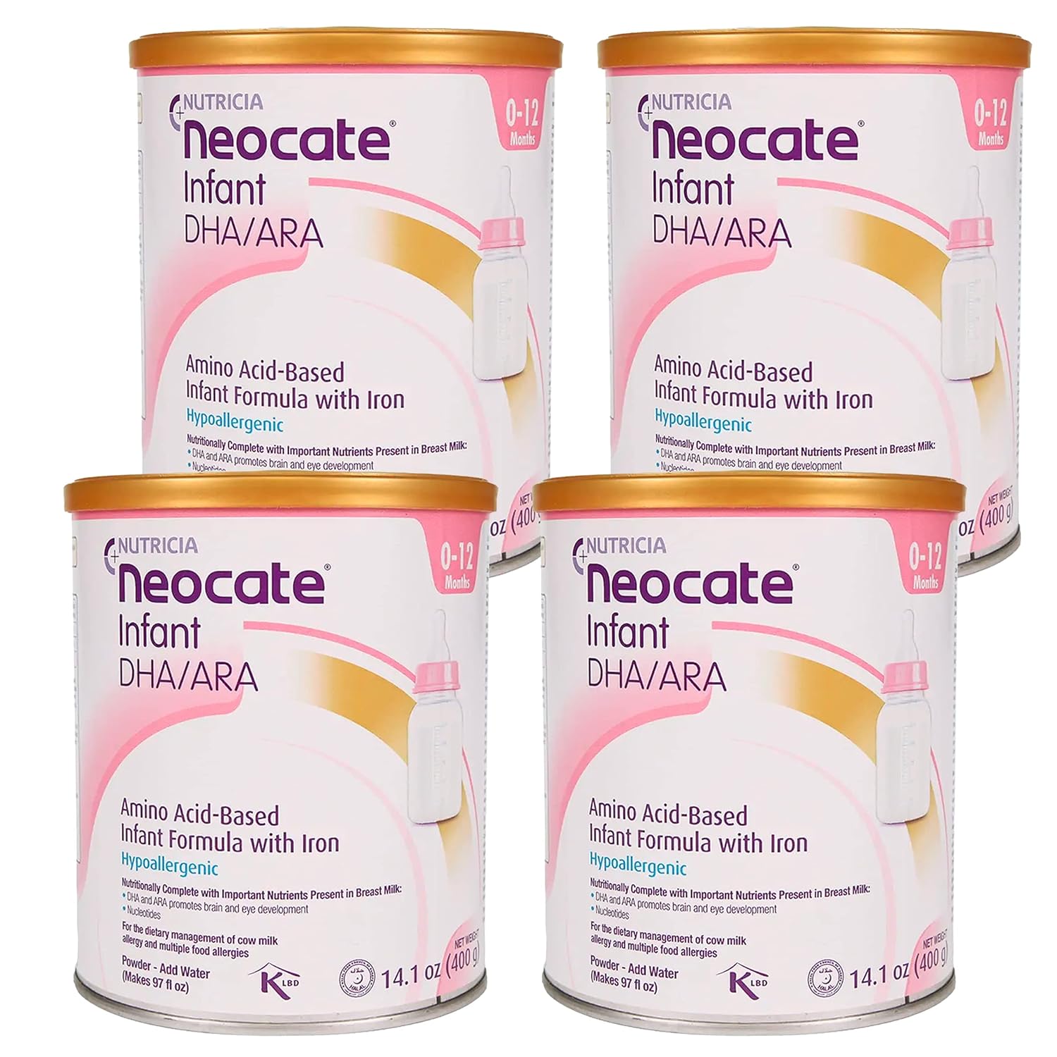 Nutricia Neocate Infant - Hypoallergenic, Amino Acid-Based Baby Formula - Well-Tolerated & Supports Normal Growth - Infant Formula With Dha, Ara & Iron - 14.1 Oz Can (Pack Of 4)