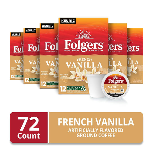 Folgers French Vanilla Flavored Coffee, 72 Keurig K-Cup Pods (Packaging May Vary)