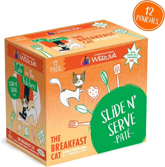 Weruva Cats In The Kitchen Paté, The Breakfast Cat With Chicken & Pumpkin, 3Oz Pouch (Pack Of 12)