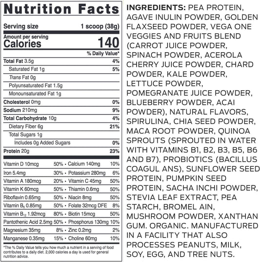 Vega Organic All-In-One Vegan Protein Powder, French Vanilla -Superfood Ingredients, Vitamins For Immunity Support, Keto Friendly, Pea Protein For Women & Men, 12.2 Oz (Packaging May Vary)