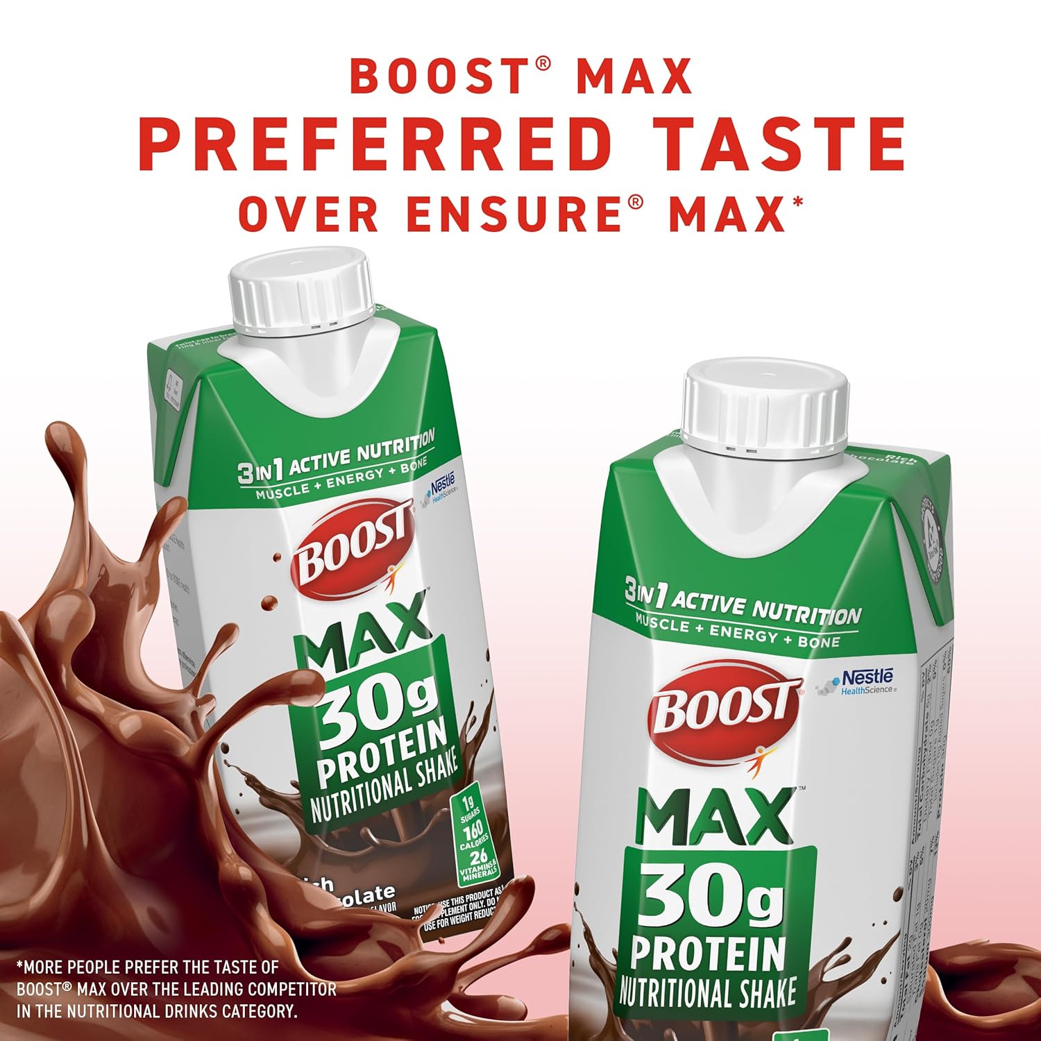 Boost Max Protein Shakes Ready To Drink - 30G High Protein Shake - Chocolate | Nutritional Drinks To Support Muscle Recovery After Exercise, 26 Vitamins & Minerals, 1G Sugar, 11 Fl Oz (Pack Of 18)