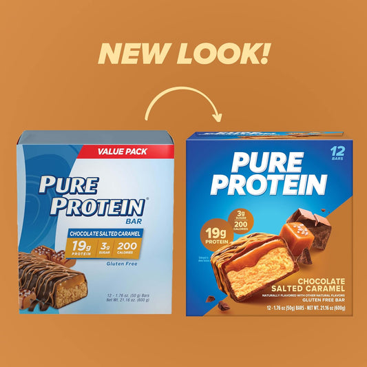 Pure Protein Bars, High Protein, Nutritious Snacks To Support Energy, Low Sugar, Gluten Free, Chocolate Salted Caramel, 1.76 Oz., 12 Count (Pack Of 1) (Packaging May Vary)